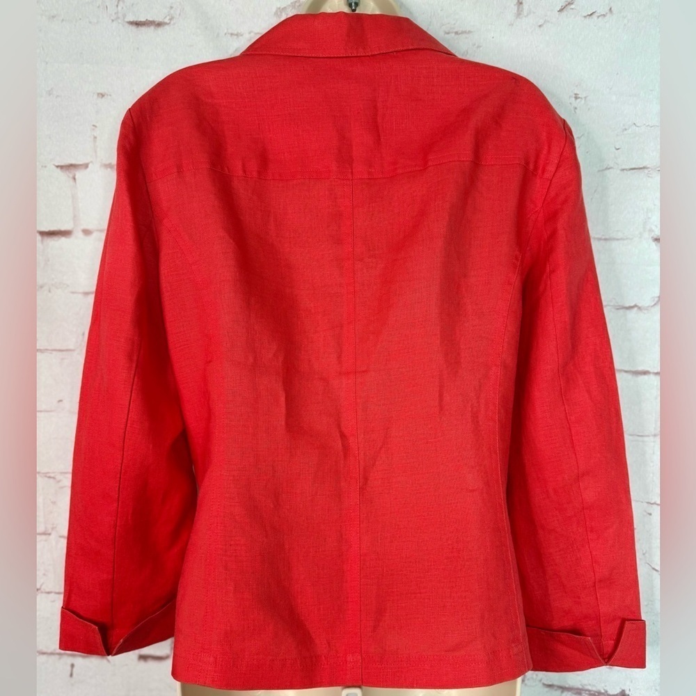 JONES NY 14P Petite Reddish Orange 100% Linen Pin Tuck Design Blazer Jacket - Picture 6 of 11